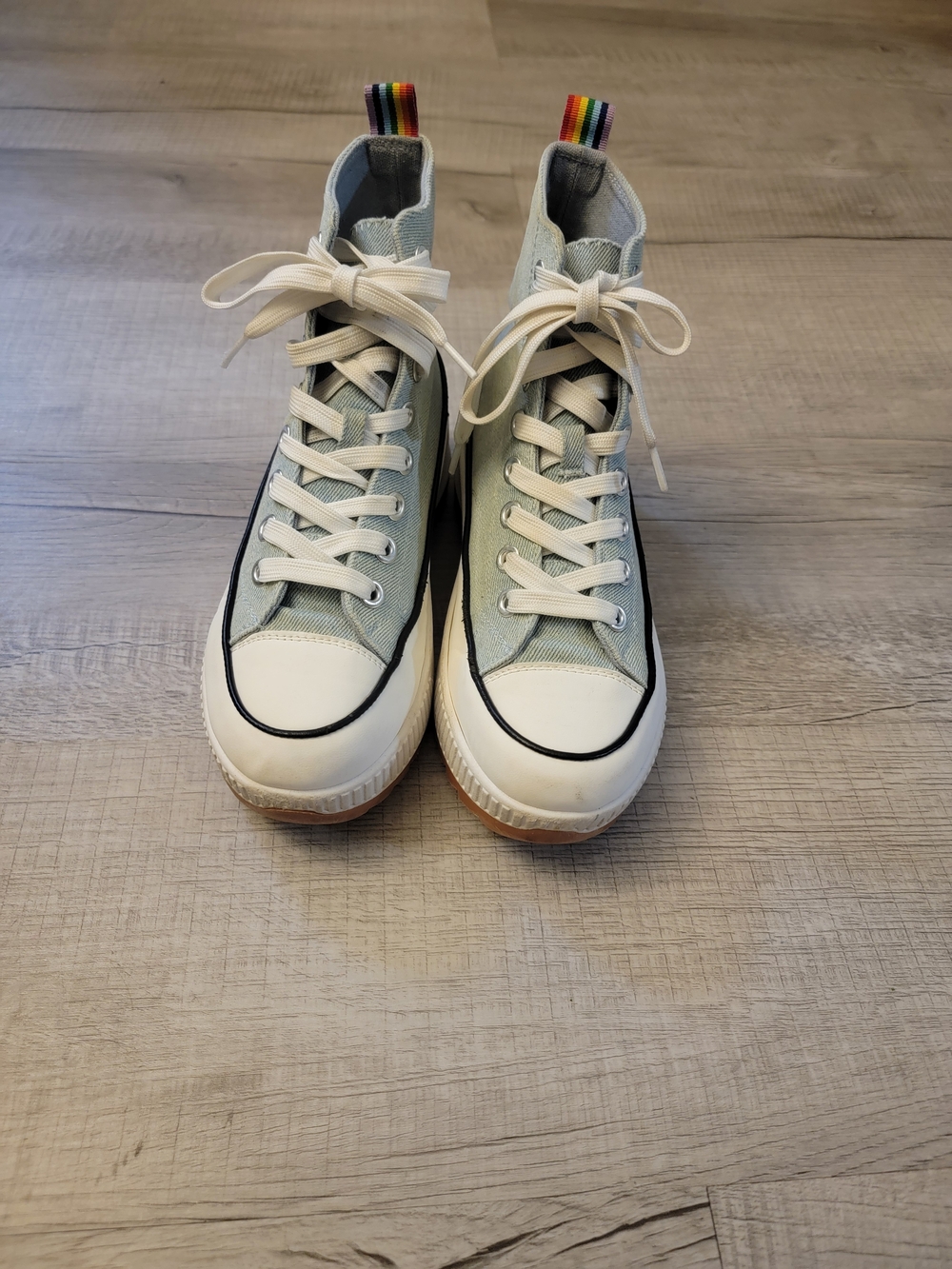 Madden Girl Light Blue High-Top Sneakers with Rainbow Pull Tabs